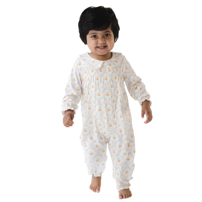 Pretty Pumpkin Trellis - Smocked Long Sleeve Romper