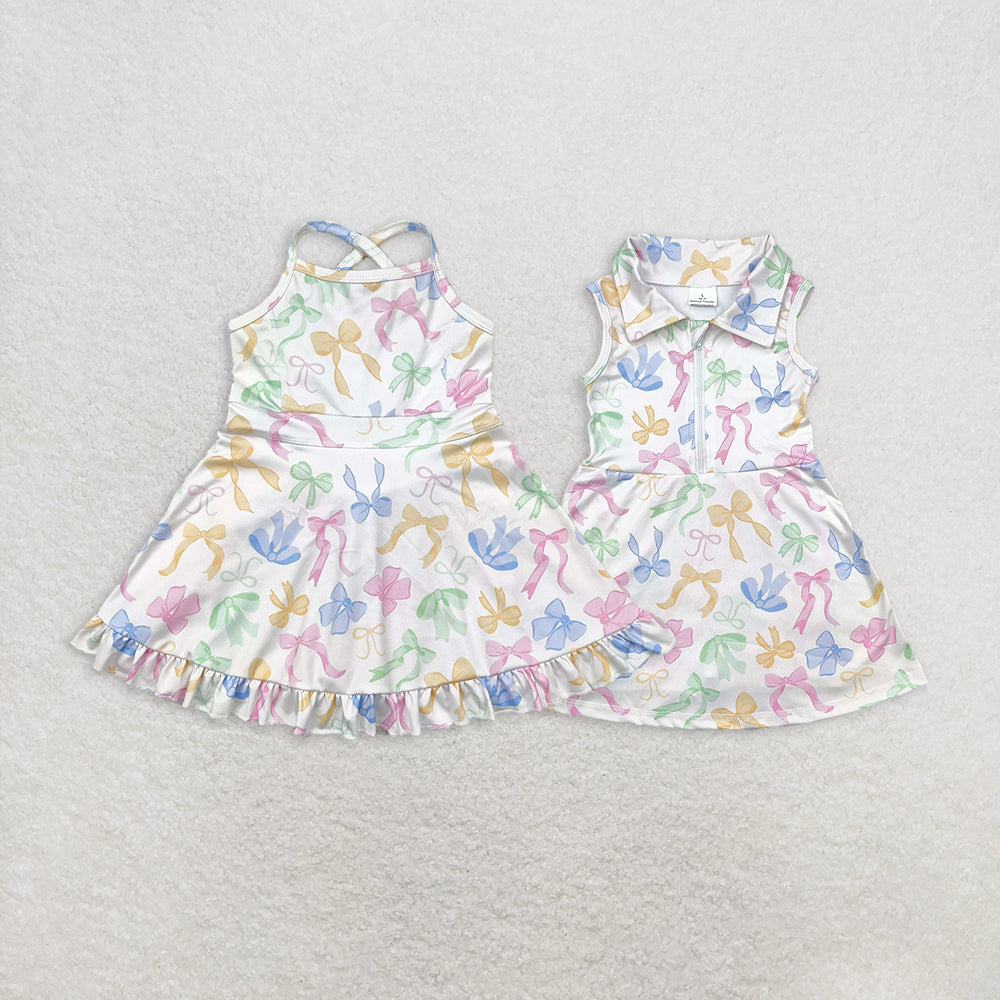 Sibling Baby Girls Colorful Bows Yoga Active Wear Skort Knee Length Dresses