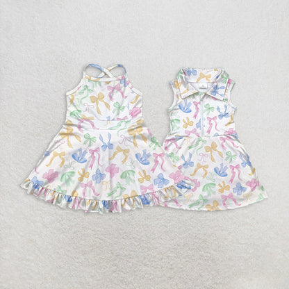 Sibling Baby Girls Colorful Bows Yoga Active Wear Skort Knee Length Dresses