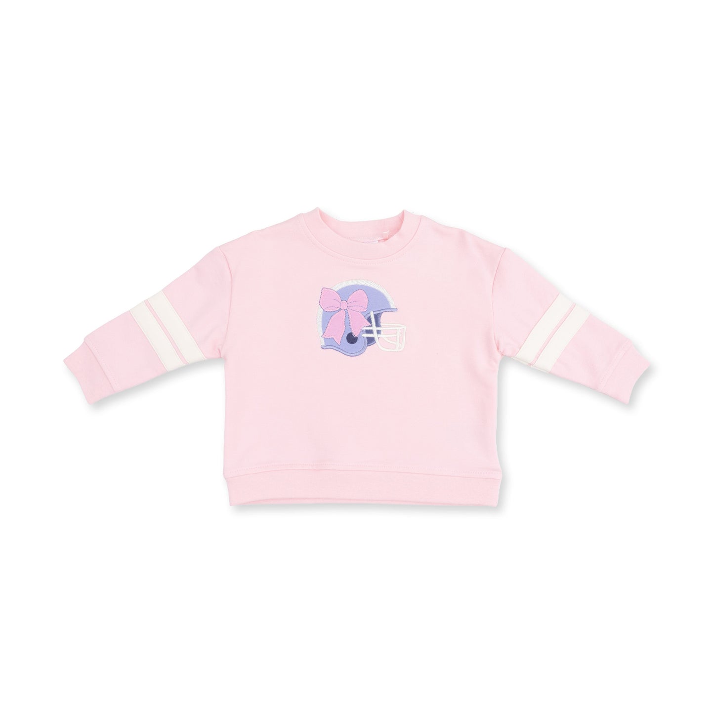 Football Helmets Pink - Drop Sleeve Sweatshirt with Varsity Stripes