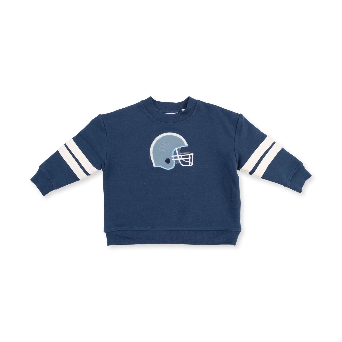Football Helmets - Drop Sleeve Sweatshirt with Varsity Stripes Blue Helmet