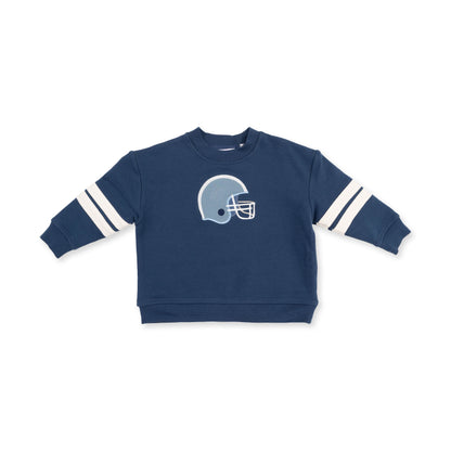 Football Helmets - Drop Sleeve Sweatshirt with Varsity Stripes Blue Helmet