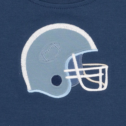 Football Helmets - Drop Sleeve Sweatshirt with Varsity Stripes Blue Helmet