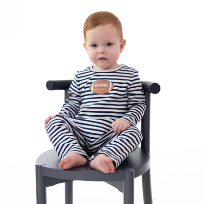 Football Navy - Long Sleeve Snap Shoulder Romper