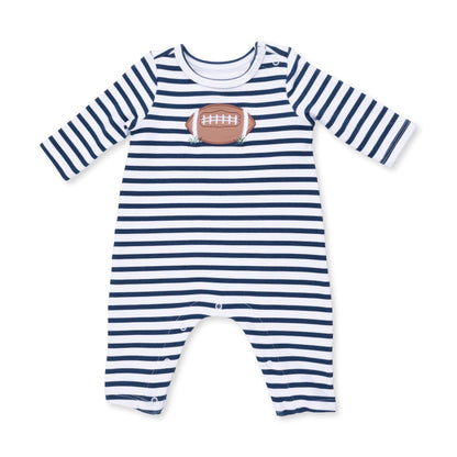 Football Navy - Long Sleeve Snap Shoulder Romper