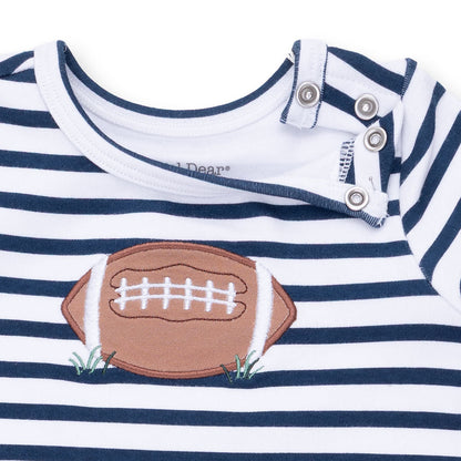 Football Navy - Long Sleeve Snap Shoulder Romper