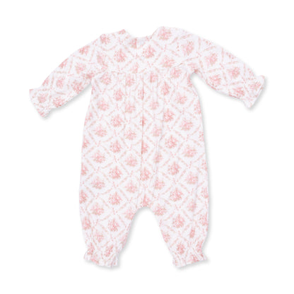 Rose Bow Lattice - Smocked Long Sleeve Romper