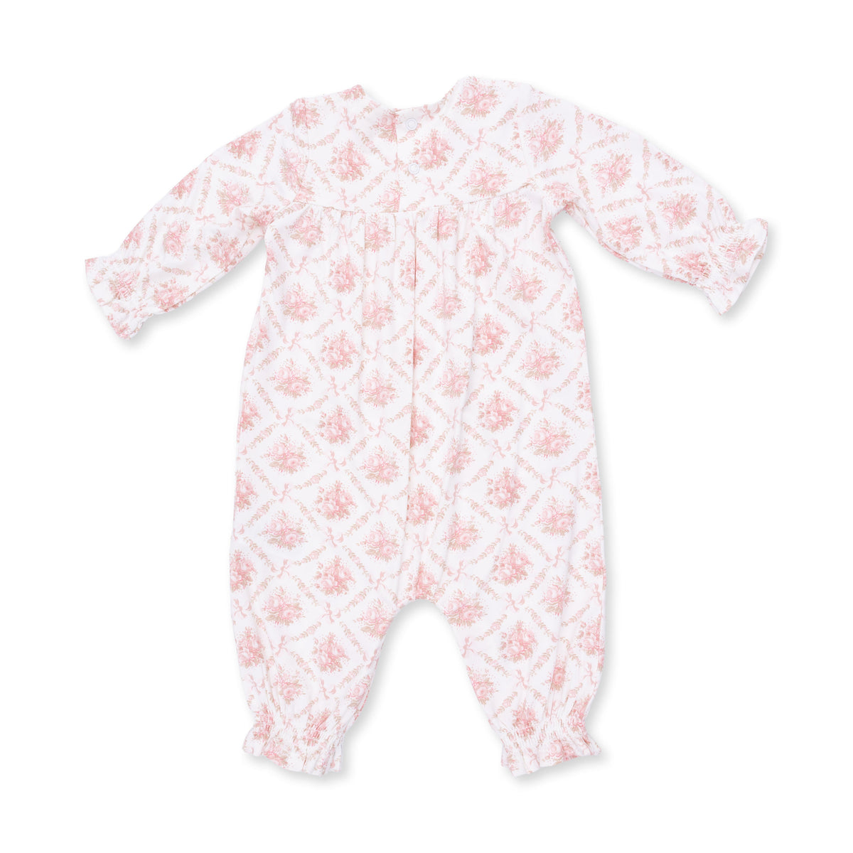 Rose Bow Lattice - Smocked Long Sleeve Romper