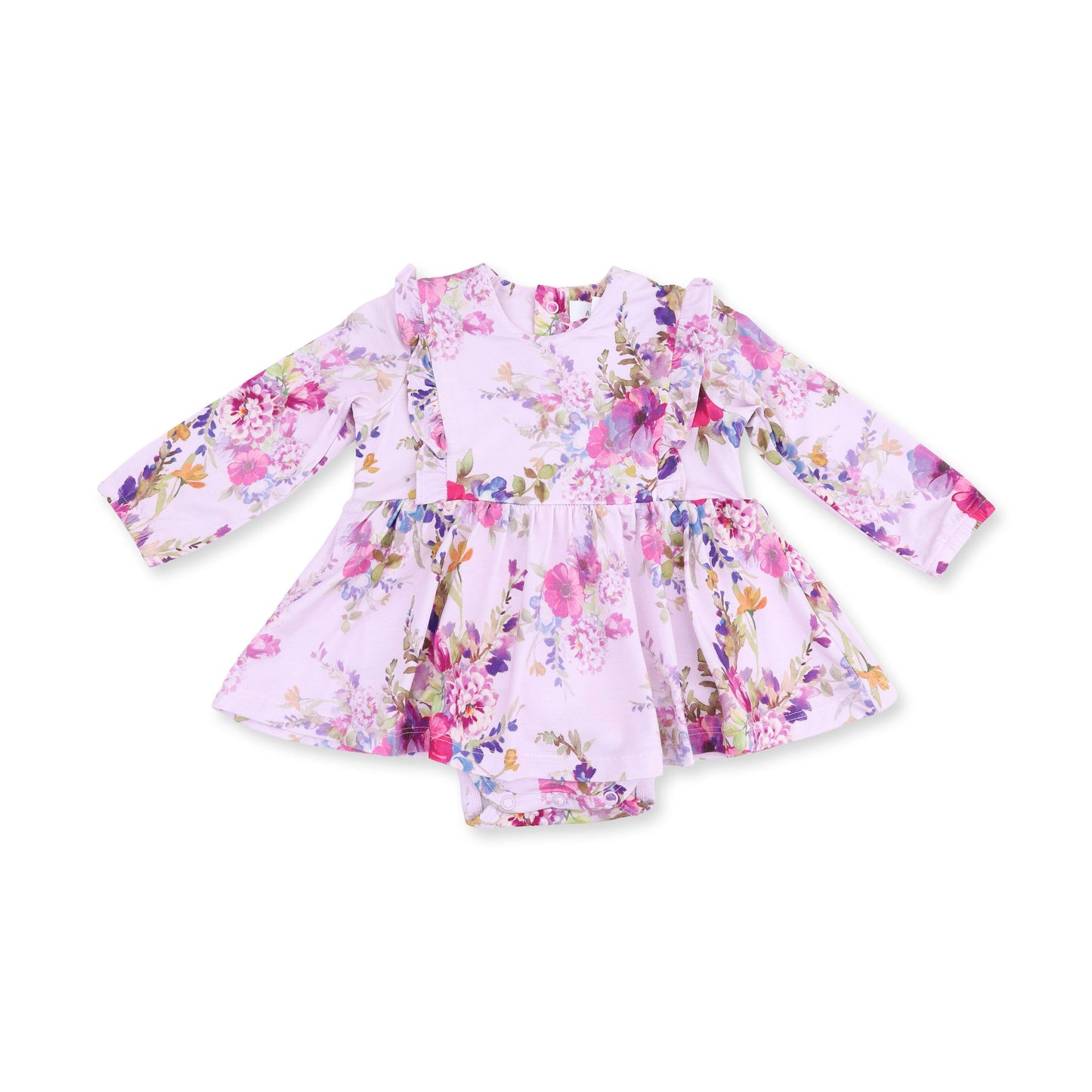 Dahlia Floral - Long Sleeve Ruffle Bodysuit Dress