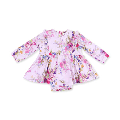 Dahlia Floral - Long Sleeve Ruffle Bodysuit Dress