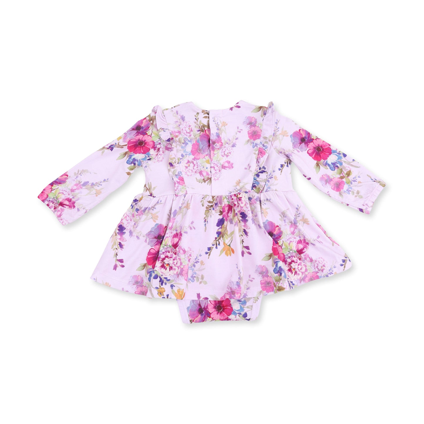 Dahlia Floral - Long Sleeve Ruffle Bodysuit Dress