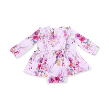 Dahlia Floral - Long Sleeve Ruffle Bodysuit Dress
