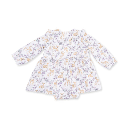Floral Deer - Long Sleeve Ruffle Bodysuit Dress