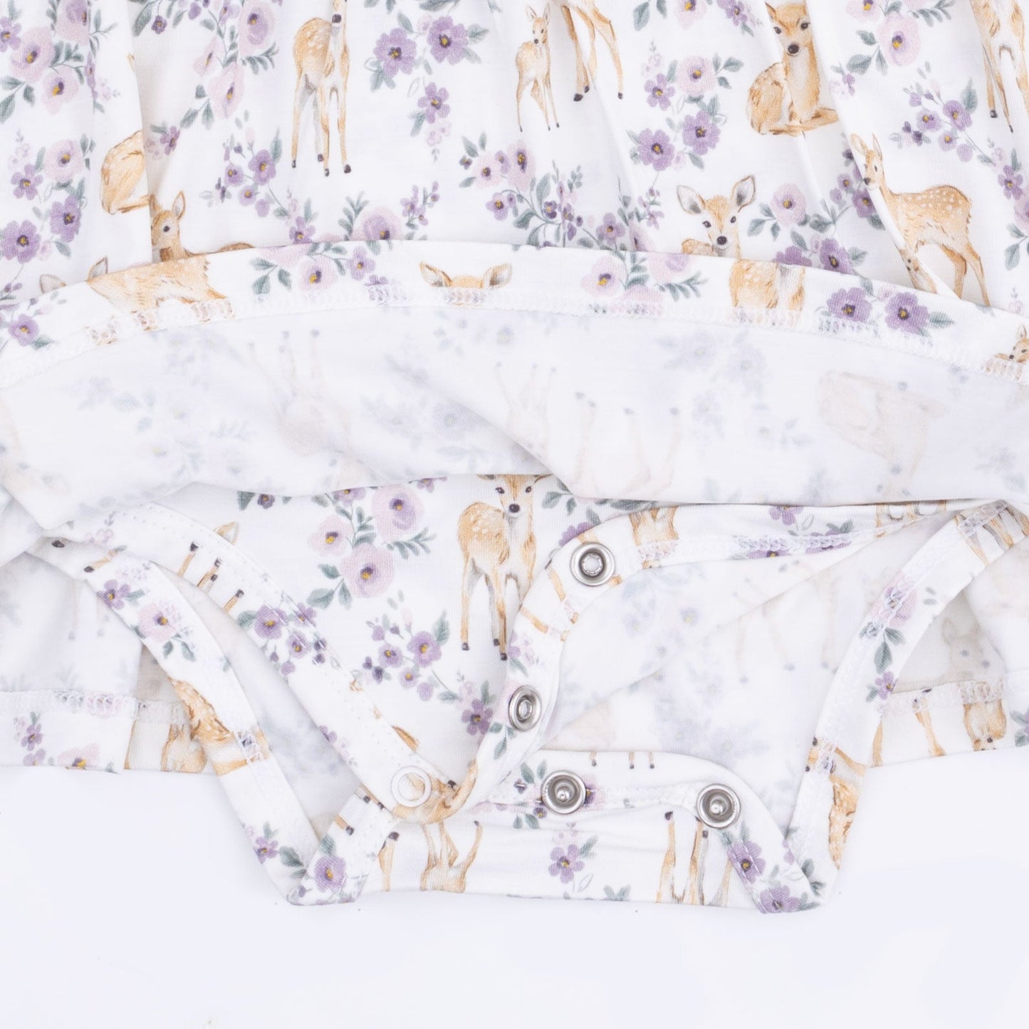 Floral Deer - Long Sleeve Ruffle Bodysuit Dress