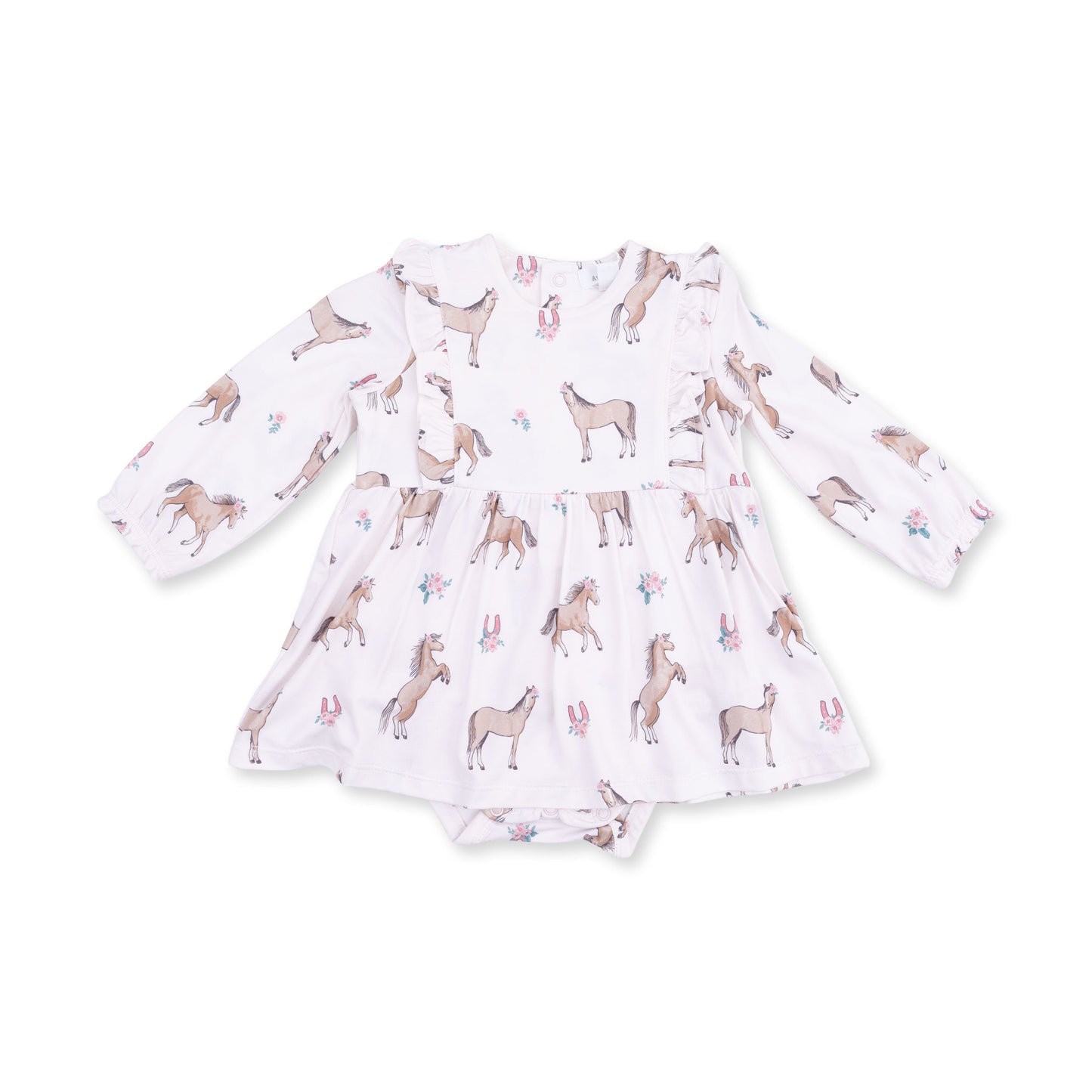 I Love Horses - Long Sleeve Ruffle Bodysuit Dress