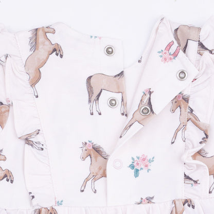 I Love Horses - Long Sleeve Ruffle Bodysuit Dress