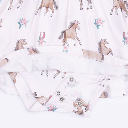 I Love Horses - Long Sleeve Ruffle Bodysuit Dress