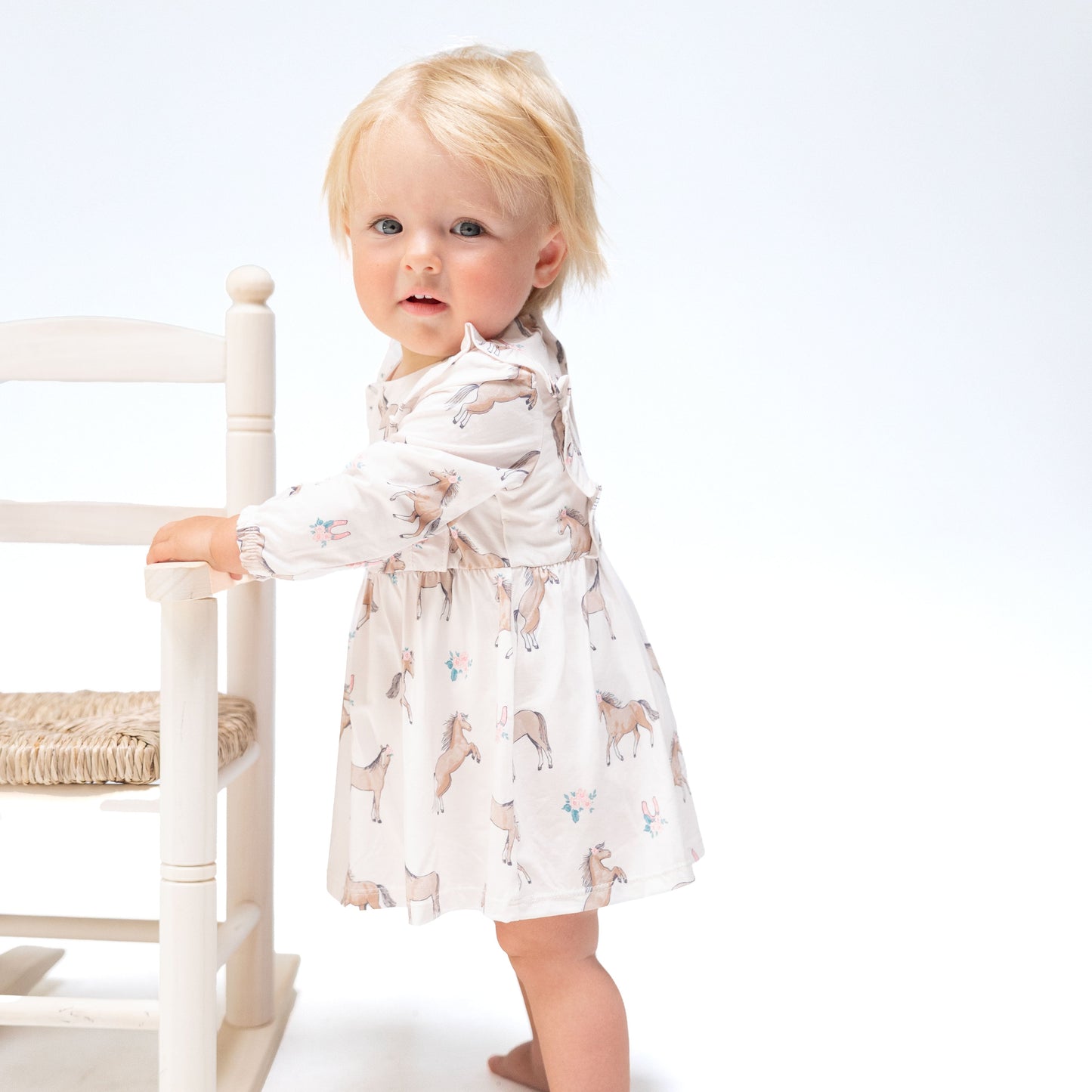 I Love Horses - Long Sleeve Ruffle Bodysuit Dress
