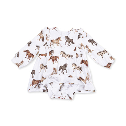 Wild Horses - Long Sleeve Ruffle Bodysuit Dress