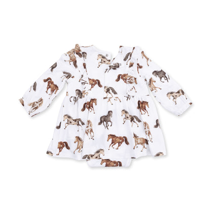 Wild Horses - Long Sleeve Ruffle Bodysuit Dress
