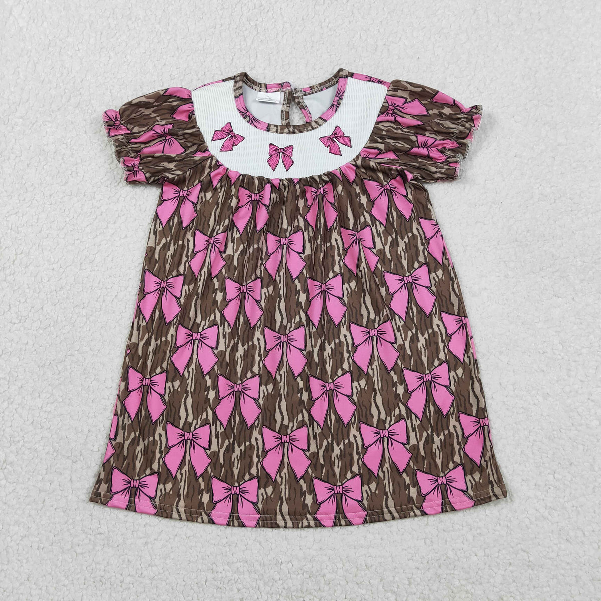 Sibling Smocked Bows Baby Girls Olive Camo Knee Length Dress Ruffle Romper Flare Pants