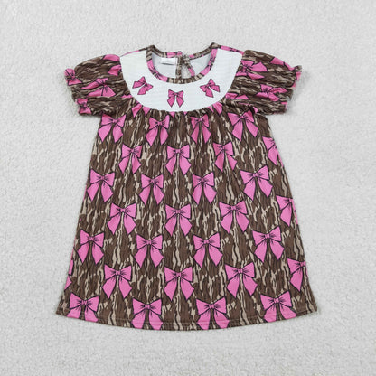 Sibling Smocked Bows Baby Girls Olive Camo Knee Length Dress Ruffle Romper Flare Pants