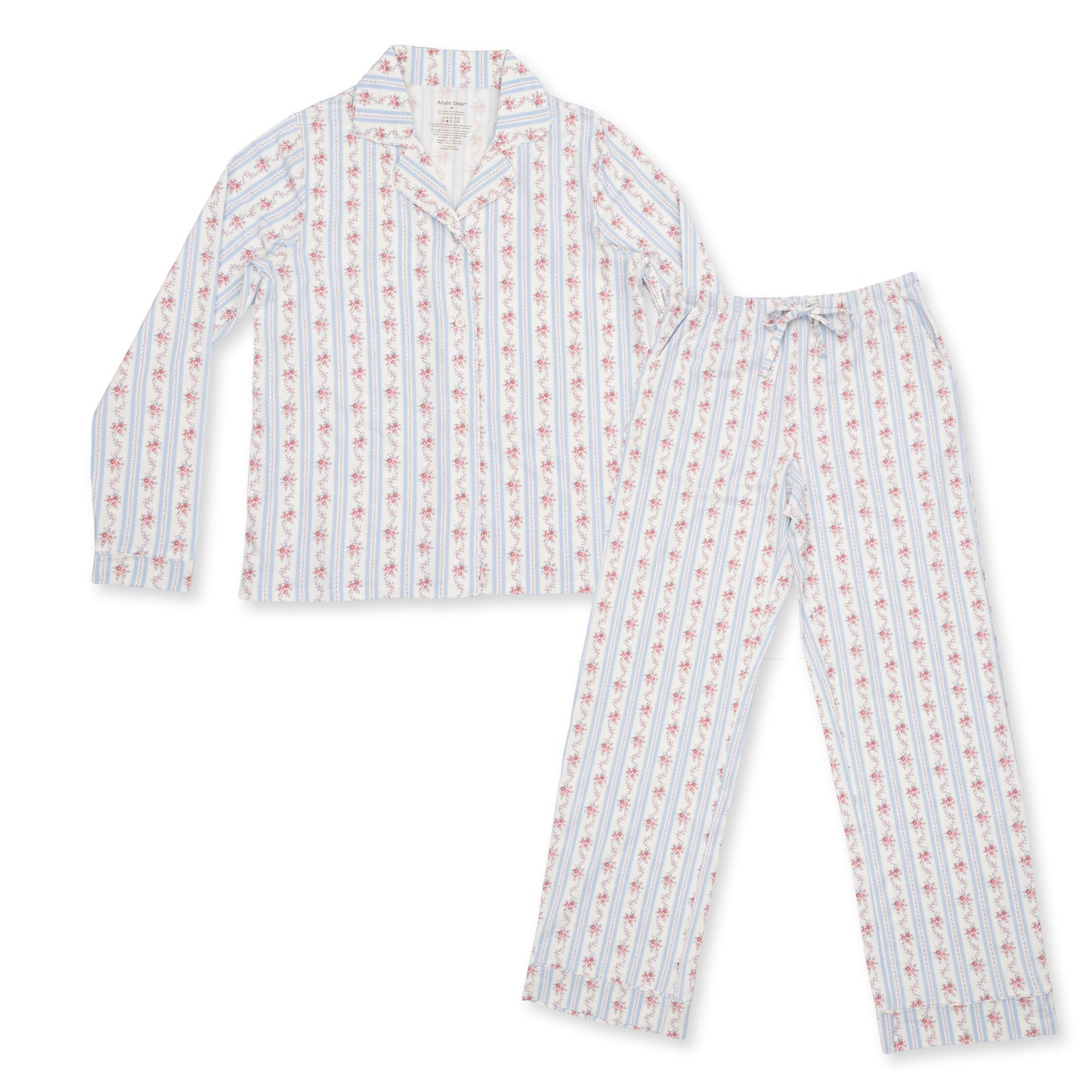 Anna Floral Stripe - Adult Long Sleeve Coat Style and Pant With Pockets