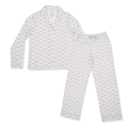 Anna Floral Stripe - Adult Long Sleeve Coat Style and Pant With Pockets