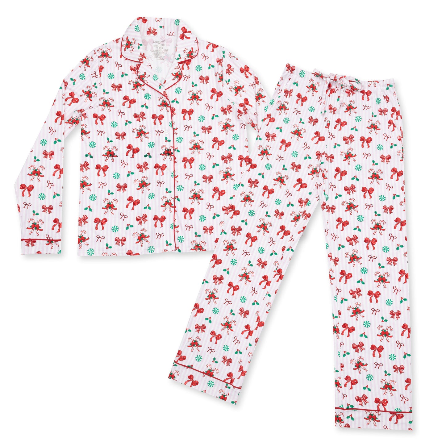 Bows & Candy Canes - Adult Long Sleeve Coat Style with Pants