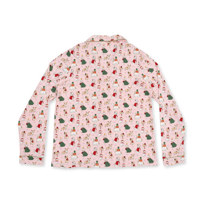 Christmas Dogs Pink - Adult Long Sleeve Coat Style and Pant with Pockets