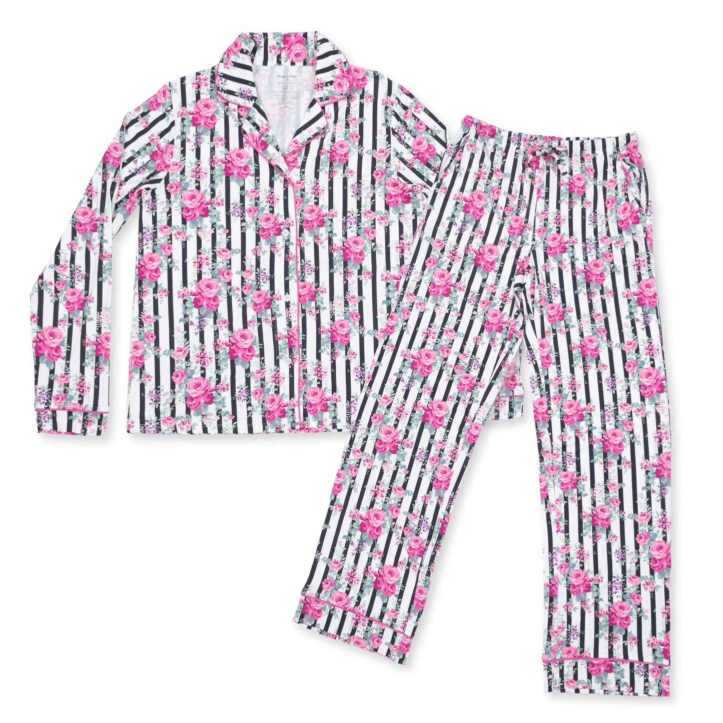 Cabbage Rose Stripe - Adult Long Sleeve Coat Style and Pant with Pockets