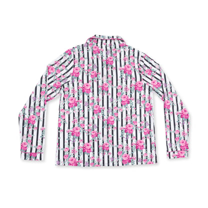 Cabbage Rose Stripe - Adult Long Sleeve Coat Style and Pant with Pockets