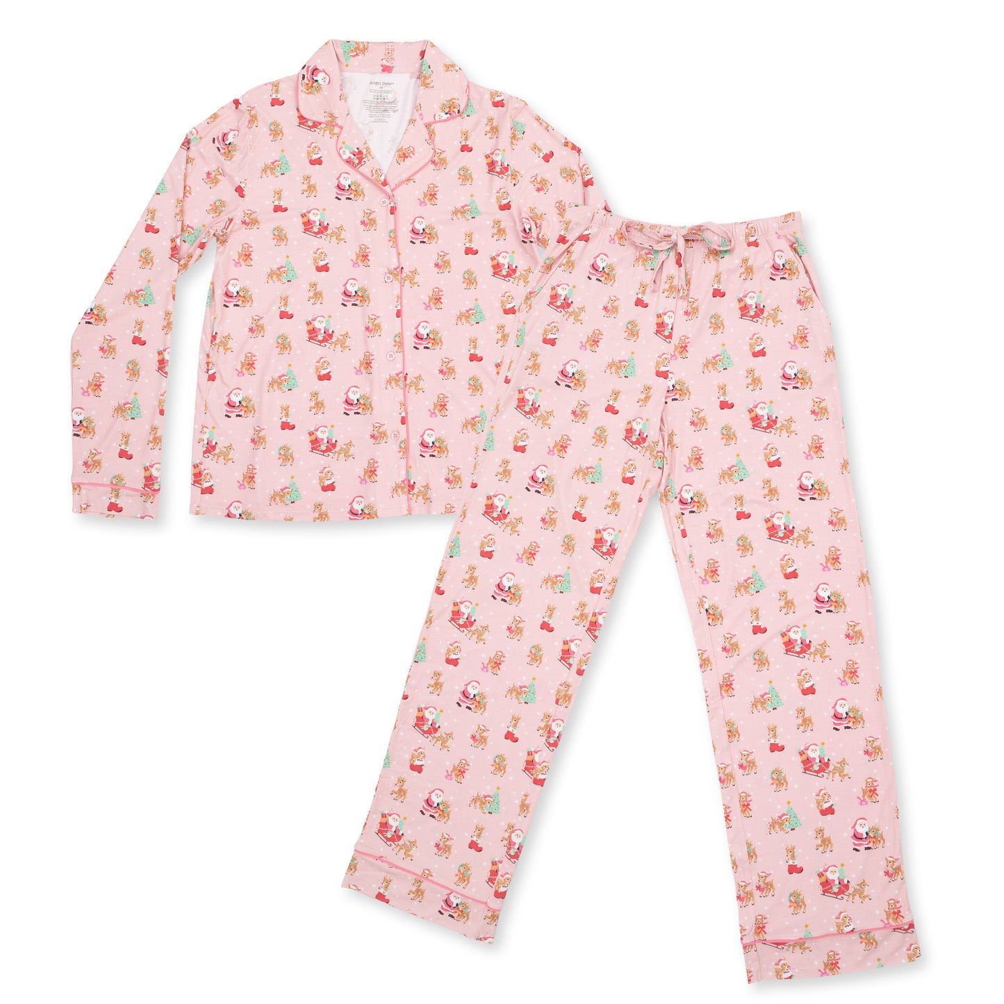 Vintage Reindeer & Santa Pink - Adult Long Sleeve Coat Style and Pant with Pockets