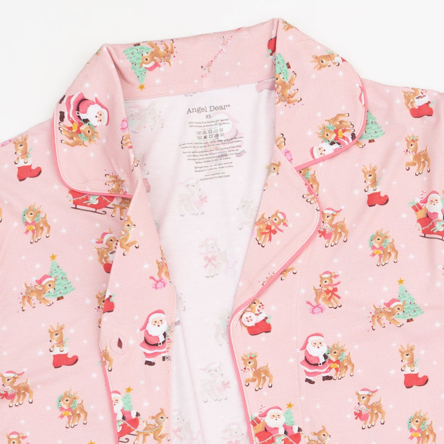 Vintage Reindeer & Santa Pink - Adult Long Sleeve Coat Style and Pant with Pockets
