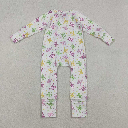 Sibling Baby Girls Mardigras Bows Polka Dots Pants Pajamas Set Zipper Convertible Rompers