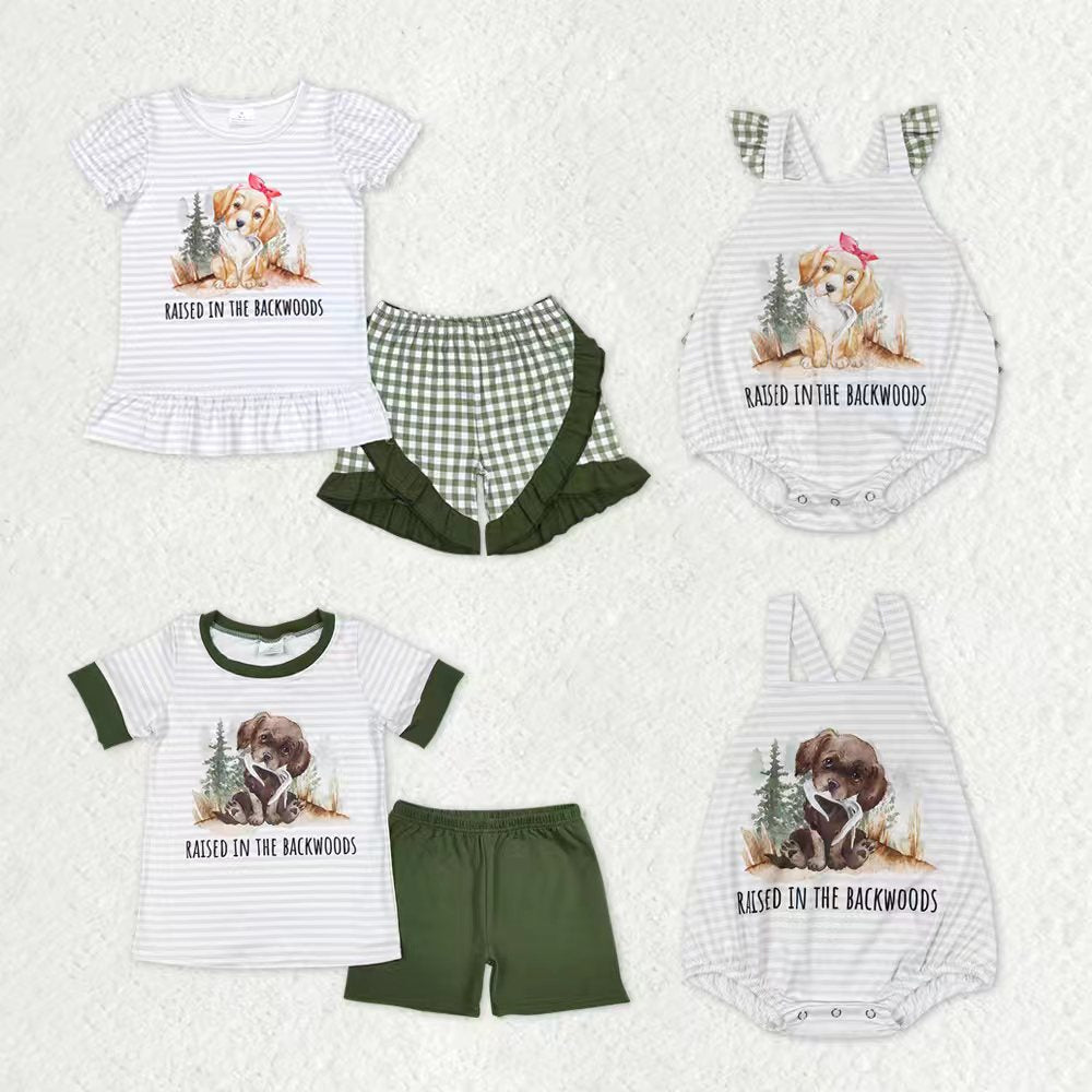 Sibling Baby Boys Girls Raised in the Backwoods Dogs Shorts Clothes Sets Rompers