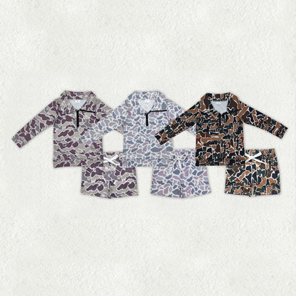 Sibling Baby Boys Long Sleeve Camo Zipper Pullover Pockets Shorts Southern Clothes Set
