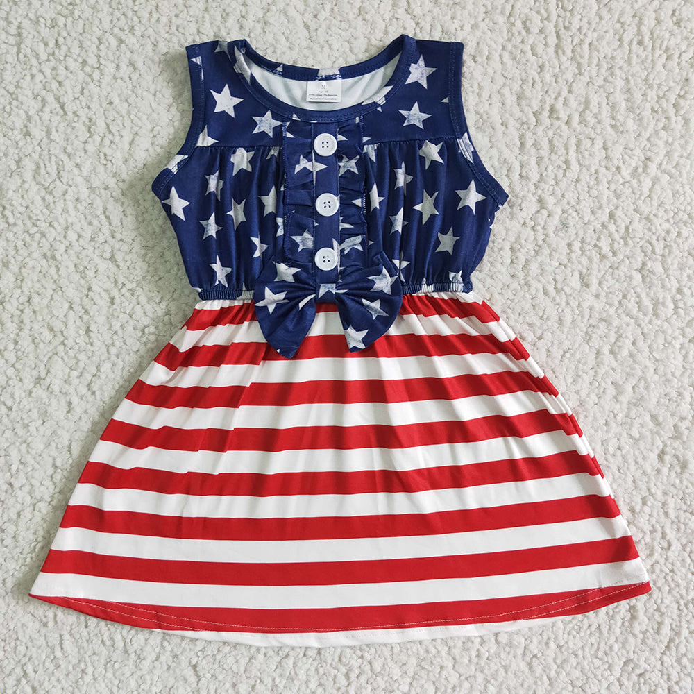 4th of July stripes stars ruffles knee length dresses A17-12