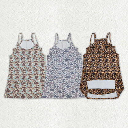Sibling Adult Women Strap Western Camo Pockets Yoga Active Shorts Dresses