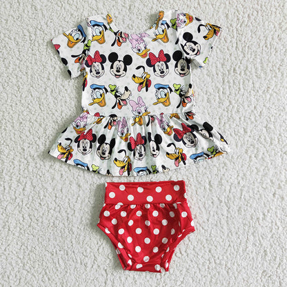 Sibling Baby girls cartoon summer bummie sets