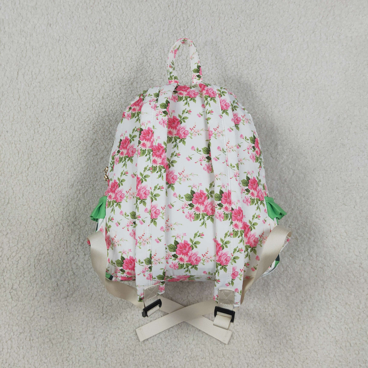 BA0218 Baby Girls Flowers Green Checked Back to School Backpack Bags
