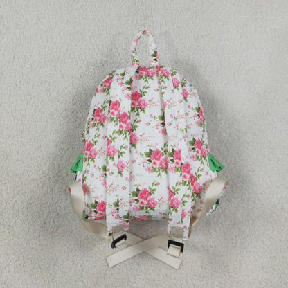BA0218 Baby Girls Flowers Green Checked Back to School Backpack Bags