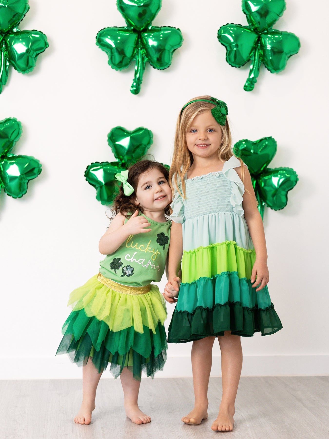 St. Patrick's Day Ombre Ruffle Dress for Girls – Green Gradient Layers