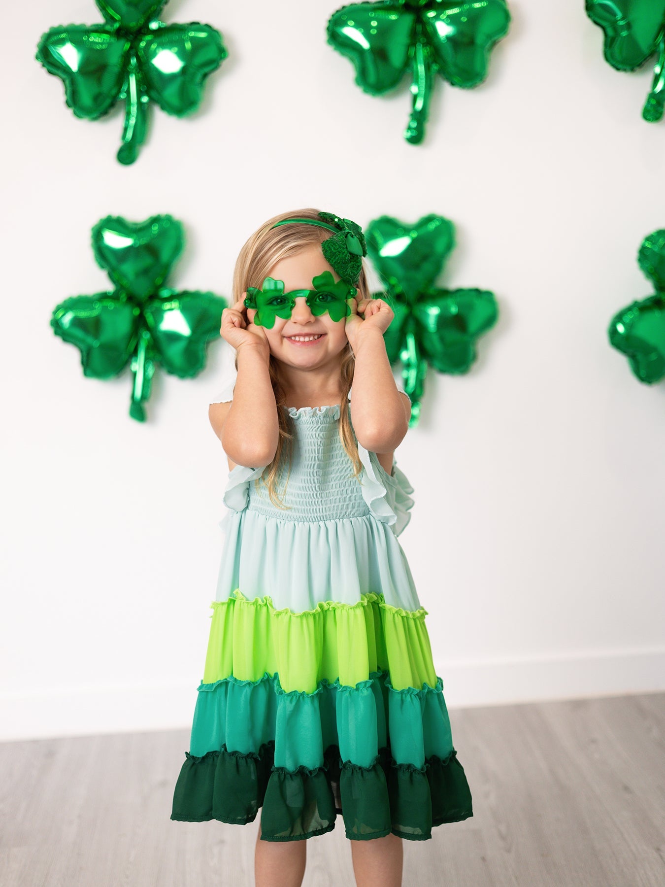 St. Patrick's Day Ombre Ruffle Dress for Girls – Green Gradient Layers