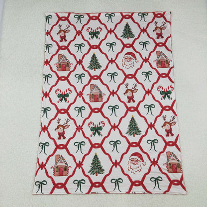 Family Sibling Baby Kids Christmas Red Bows Santa Trees Checked Clothes Sets Rompers Blanked
