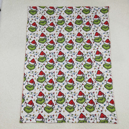 Sibling Baby Boys Green Faces Lights Christmas Pajamas Sets Zipper Footie Rompers Blankets