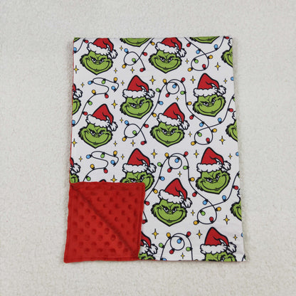 Sibling Baby Boys Green Faces Lights Christmas Pajamas Sets Zipper Footie Rompers Blankets