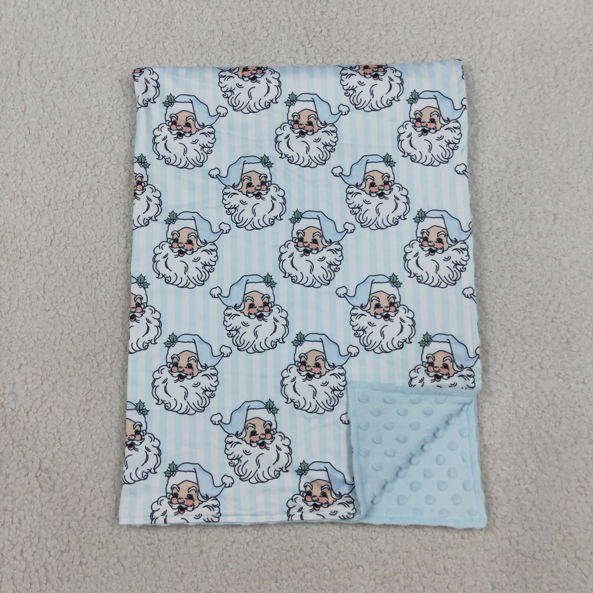 BL0256 Baby Boys Blue Stripe Bows Santa Christmas Blankets