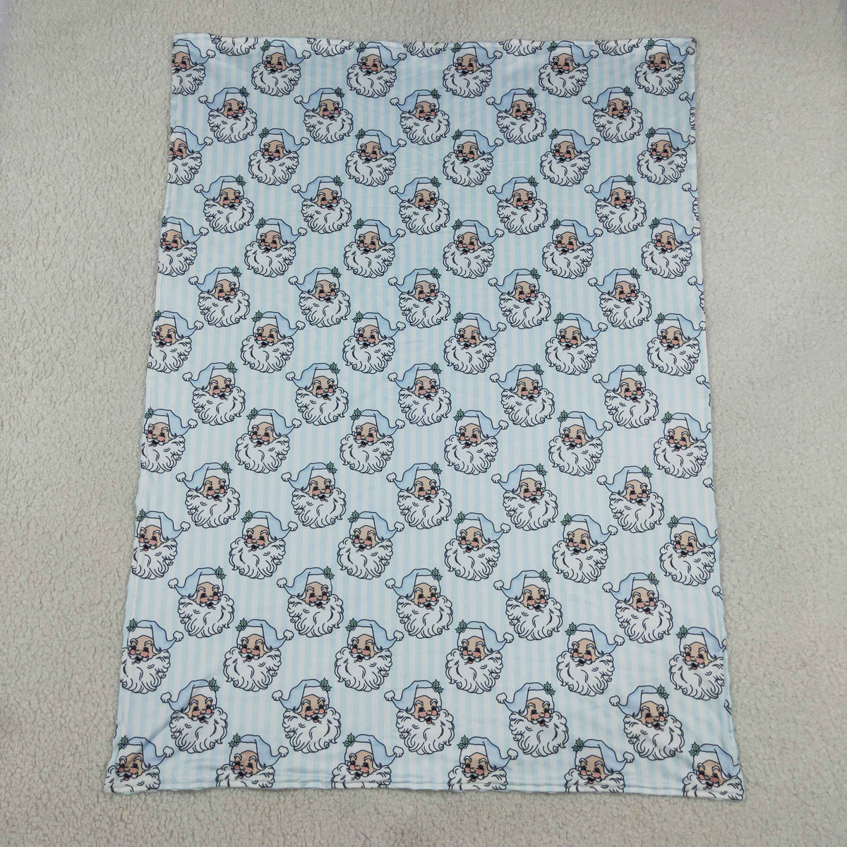 BL0256 Baby Boys Blue Stripe Bows Santa Christmas Blankets