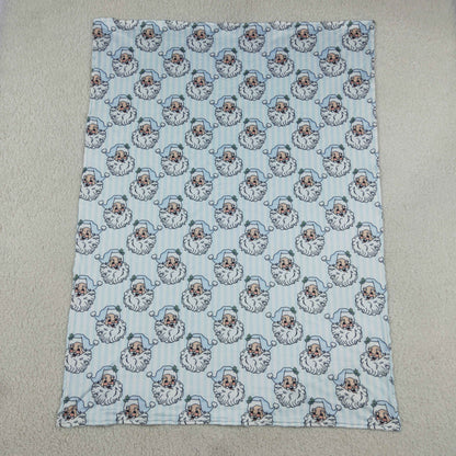 BL0256 Baby Boys Blue Stripe Bows Santa Christmas Blankets